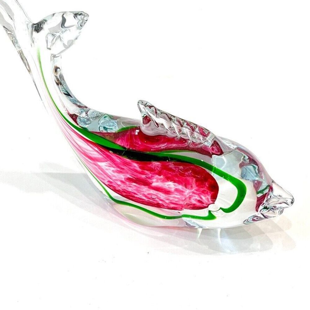 Vintage MCM Murano Fish Art Glass Sculpture Home Decor Green Pink 9 X 7 - Picture 6 of 9